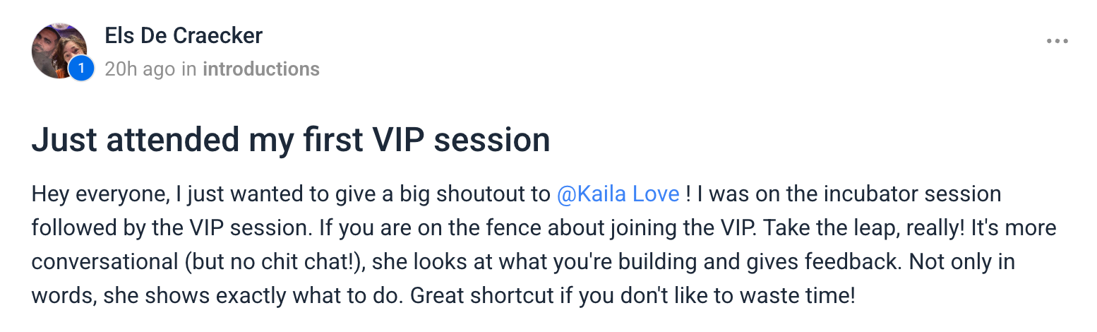 Member testimonial screenshot
