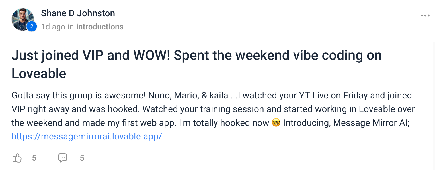 Member testimonial screenshot